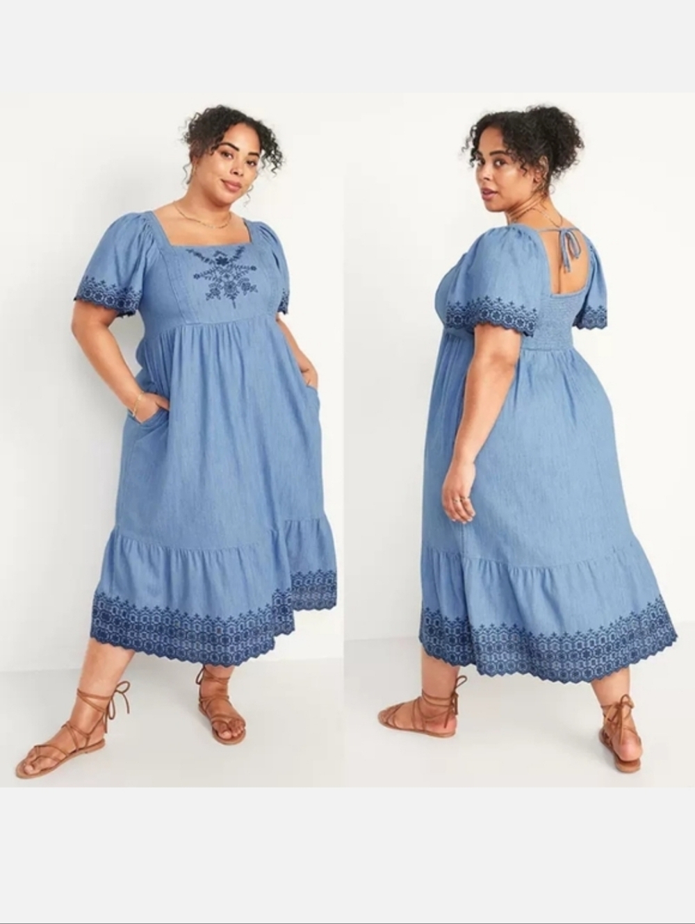 Old Navy Fit & Flare Flutter-Sleeve Tie-Back Chambray Midi Dress for Women NWT - Picture 8 of 8